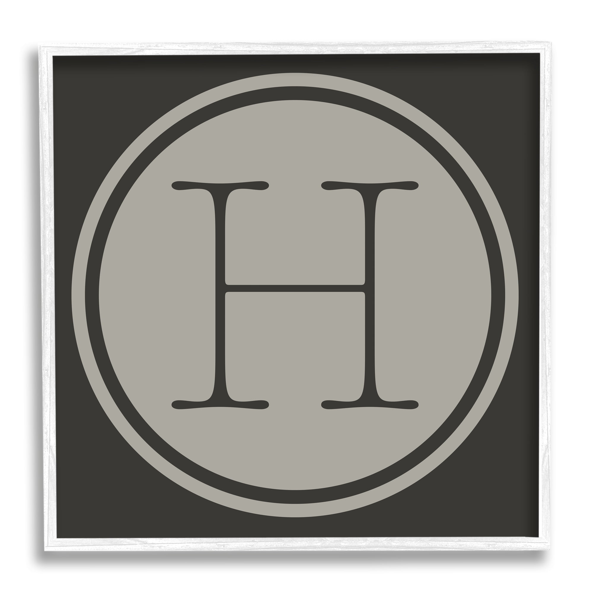 Modern H Initial Circular Elevator Key Shape Typography Framed Art Print Wall Art, 17x17