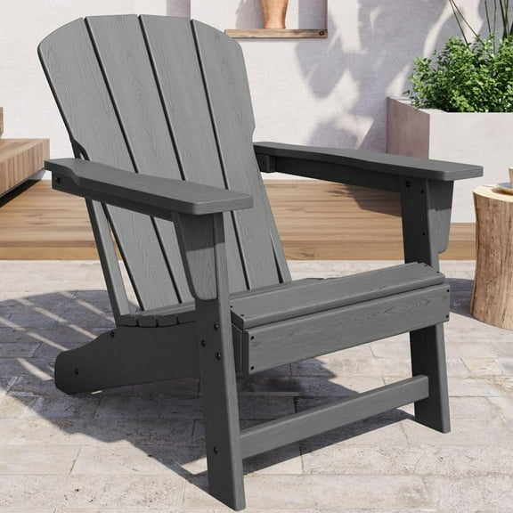 Modern HDPE Plastic Adirondack Chair - Oversize 380LB Poly Lumber Weather Resistant Firepit Chair - Outdoor Patio Chairs with Wooden Textured for Garden, Backyard, Lawn, Deck, Pool, Porch - Grey