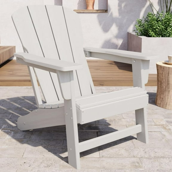 Modern HDPE Plastic Adirondack Chair - Oversize 380LB Poly Lumber Weather Resistant Firepit Chair - Outdoor Patio Chairs with Wooden Textured for Garden, Backyard, Lawn, Deck, Pool, Porch - White
