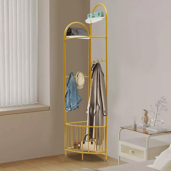 Modern Hall Entryway Garment Storage Coat Rack Holder Hanger Furniture Floor Stand Gold