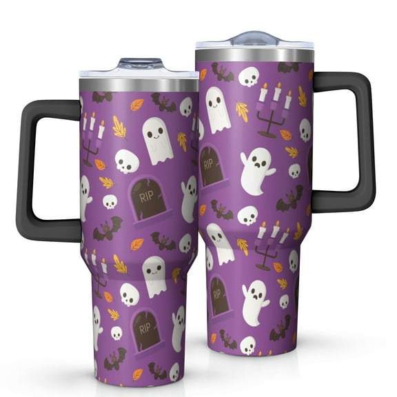 Modern Halloween 40oz Trek Tumbler– Stainless Steel Insulated Tumbler with Handle and Straw, Large Capacity Travel Cup for Hot & Cold Drinks