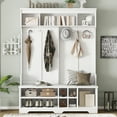 thumbnail image 1 of Modern Hallway Hall Tree with Metal Hooks and Storage Space, Multi-Functional Entryway Coat Rack with Shoe Cubbies, White, 1 of 15