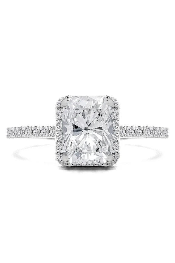 Modern Halo Wedding Ring, Cluster Engagement Ring, 2.1 Ct Cushion Cut Simulated Diamond, Bridal Set Ring, 14K White Gold Plated, Promise Ring, Birthday Gifts, Anniversary Gift For Her