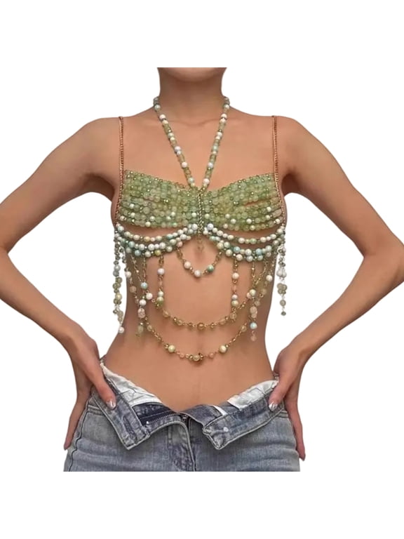 Modern Halter Strap Top With Beaded Detail for Music Festivals And Holiday Wear