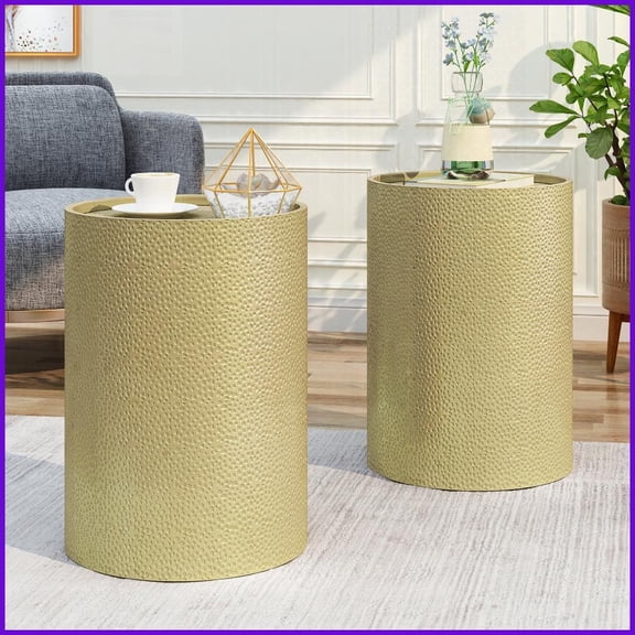 Modern Hammered Metal Coffee Table Set of 2, Iron Frame, No Assembly for Living Room