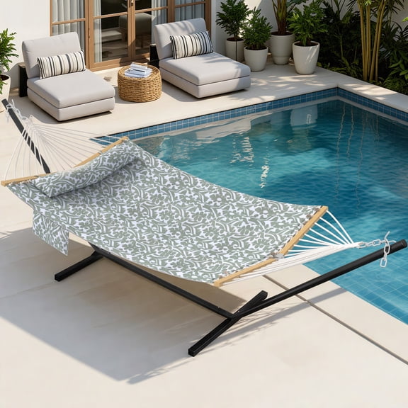 Modern Hammock with Stand for Outside Portable, Camping Hammock with Stable Anti-Tipping Structure, Hand-Woven Durable Ropes, Rope Hammock for Backyards, Beaches, Poolsides, Parks, Campsites, Navy Bl