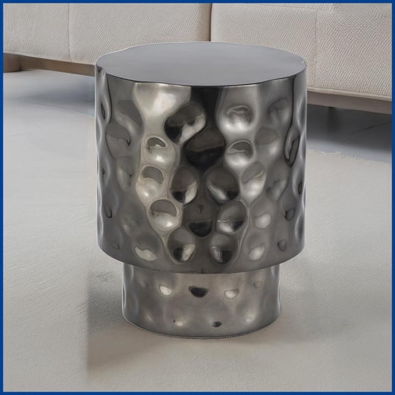 Modern Hand-Hammered Stainless Steel Coffee Table - Sturdy Nickel Finish, Versatile for Living Room & Small Spaces