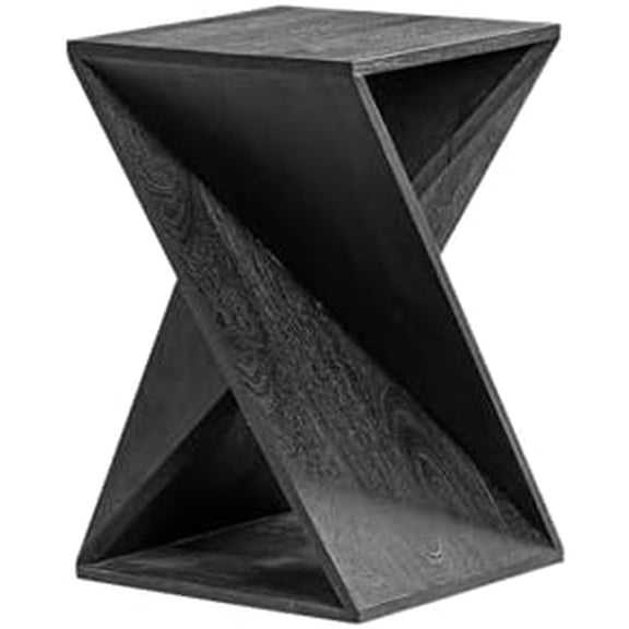 Modern Hand Made One-of-a-Kind Carved Mango Wood End Table, Farmhouse Side Table,Farmhouse End Table,Living Room,Bedroom, Accent Table, Contemporary Architectural Designed Black,Assembled