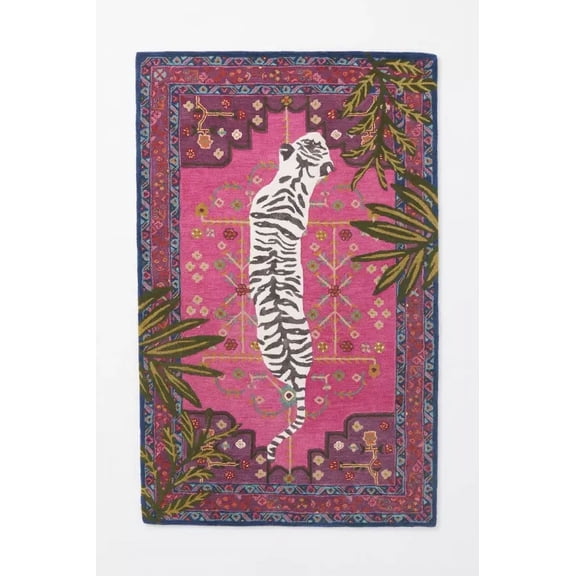 Blue Edge Rug Pink Banagl Tiger Tufted Pink Animal Print Area Rug, 8 x 10, Non-Slip Backing