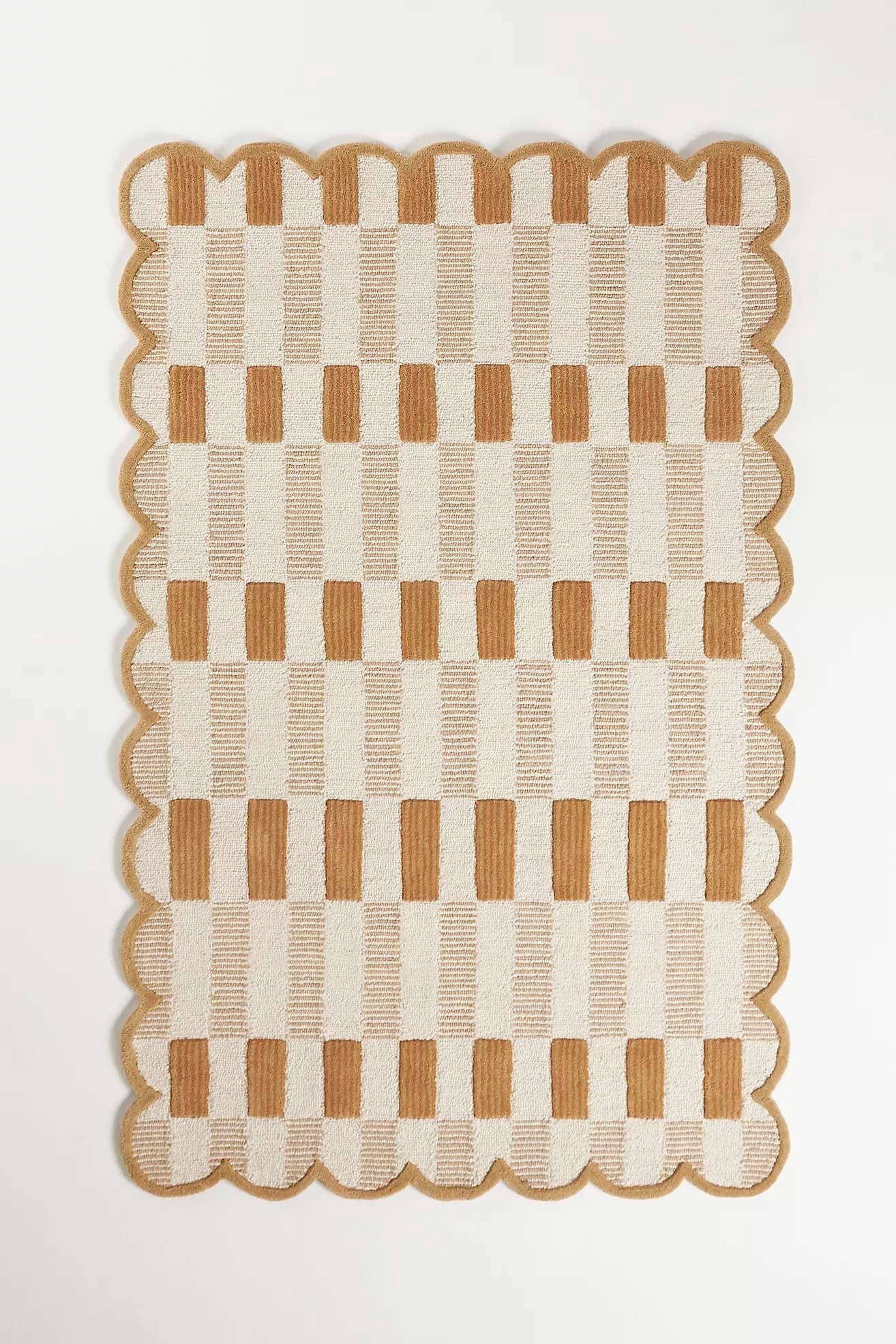 Modern Hand-Tufted Scalloped Wool Area Rug | 100% New Zealand Wool Carpet for Living Room, Bedroom & Home Décor (Cream & Brown_4X6)
