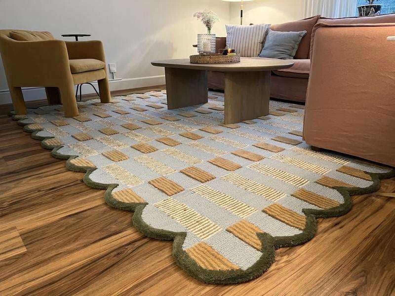 Eclatique Rug Modern Collection Modern Hand-Tufted Gold Scalloped Area Rug, 4 x 6, Non-Slip Backing