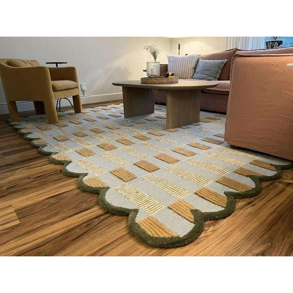 Eclatique Rug Modern Collection Modern Hand-Tufted Gold Scalloped Area Rug, 4 x 6, Non-Slip Backing