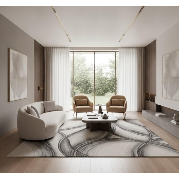 Patterned Wool Runner Rugs Modern Hand-Tufted Wool Area Rug Abstract Wave Pattern Carpet ...