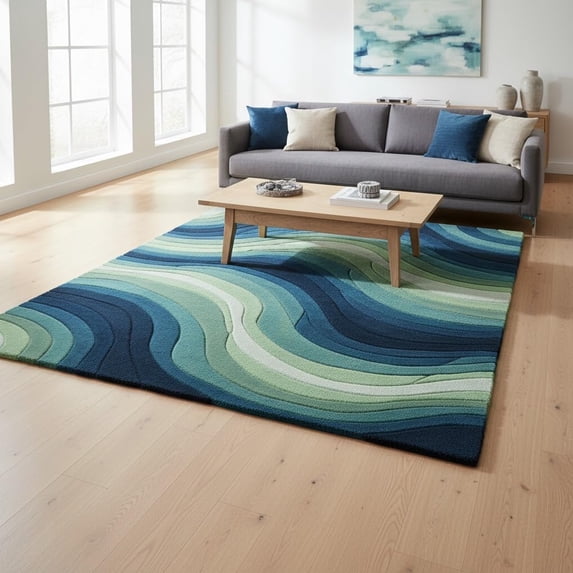Modern Rug Handmade Modern Hand-Tufted Wool Area Rug, Abstract Wavy Pattern, Contemporary ...