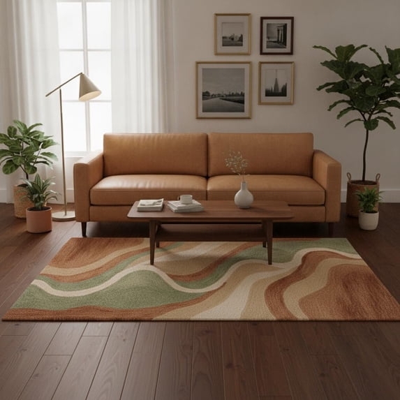 Chunky Wool Abstract Rug Modern Hand-Tufted Wool Area Rug, Abstract Wavy Pattern, Contemporary ...
