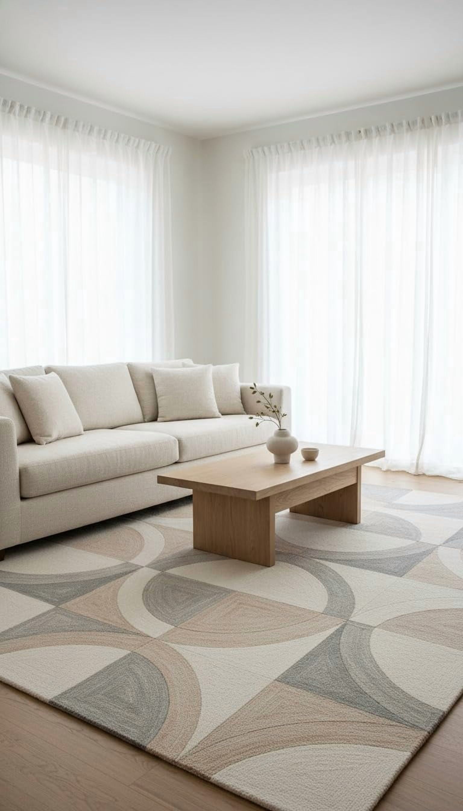 Modern Hand-Tufted Wool Area Rug, Geometric Abstract Pattern in Beige ...