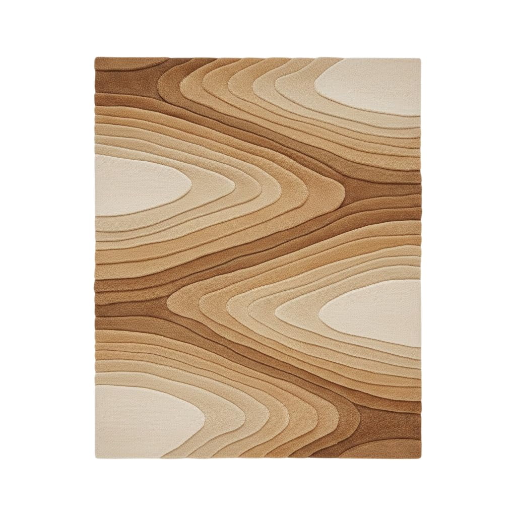 Textured Rug Patterns Modern Hand-Tufted Wool Area Rug, Layered Wave Pattern, Beige, Camel ...