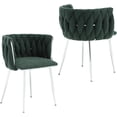 thumbnail image 1 of Modern Hand Weaving Dining Chairs Set of 2, Boucle Upholstered Vanity Chairs with Silver Legs, Side Chairs with Armrest, Accent Chair for Dining Room, and Cafe (Emerald, Set of 2), 1 of 14