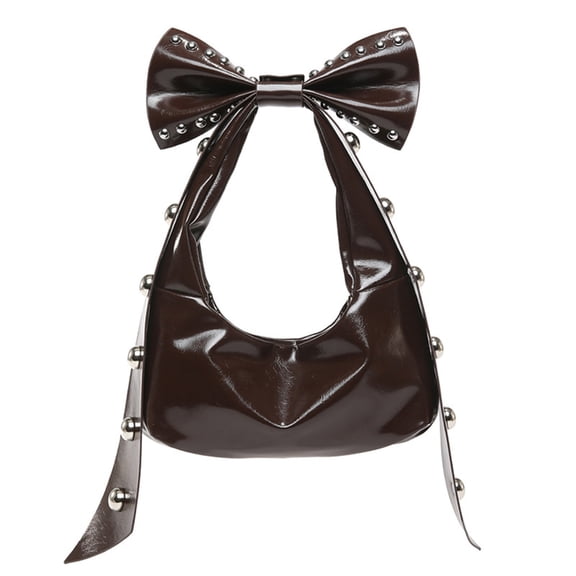 Modern Handbag for Women and Girls PU Leather Armpit Bag Shoulder Purse with Bows Detail and Riveted Styles