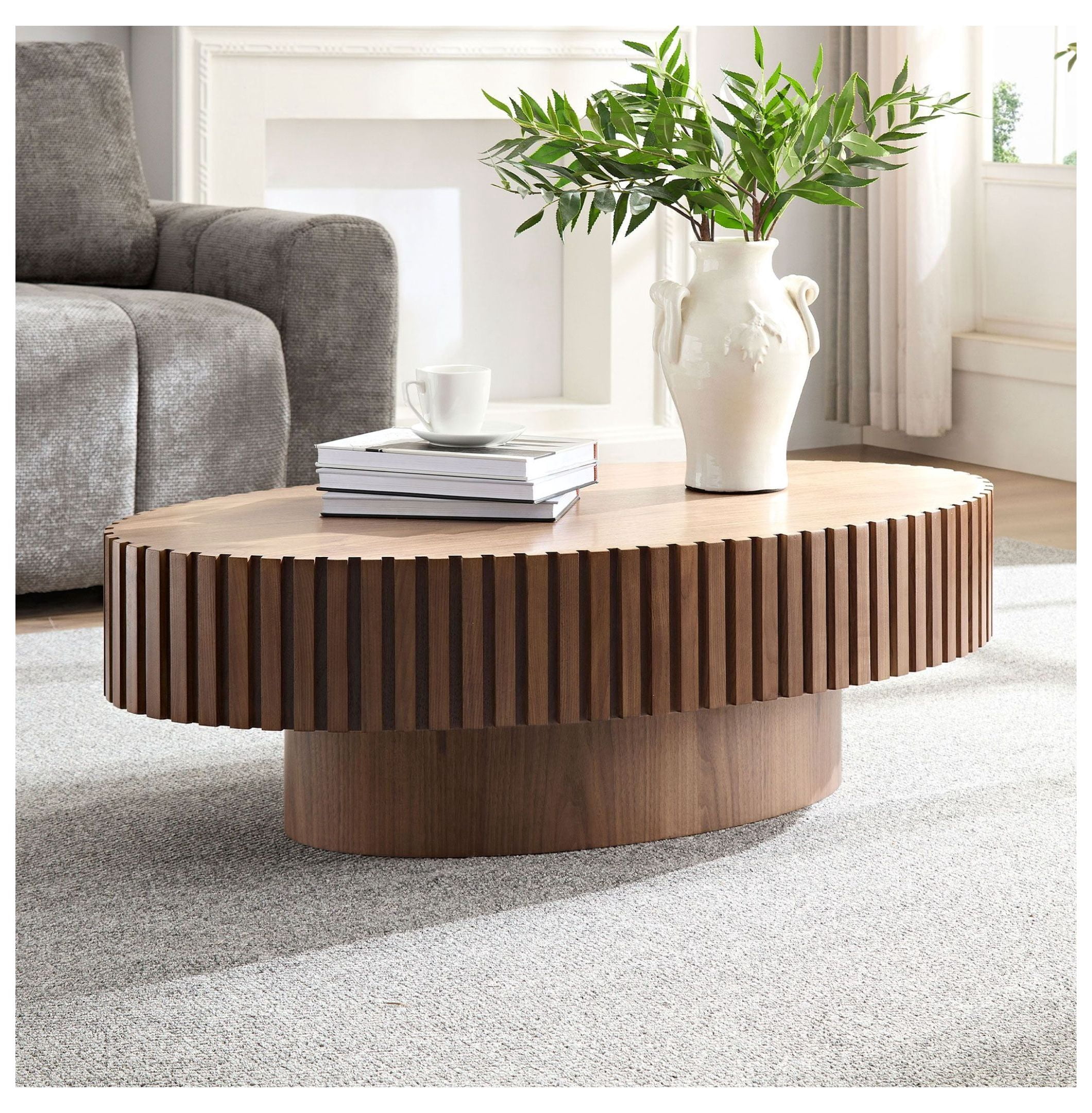 Modern Handcraft Drum Coffee Table Length 43.7 inch Ellipse Coffee ...