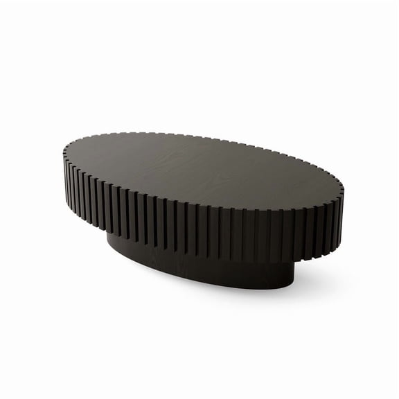 Modern Handcrafted Oval Coffee Table with Olive Relief - Black Lacquered Tea Table & End Table for Living Room