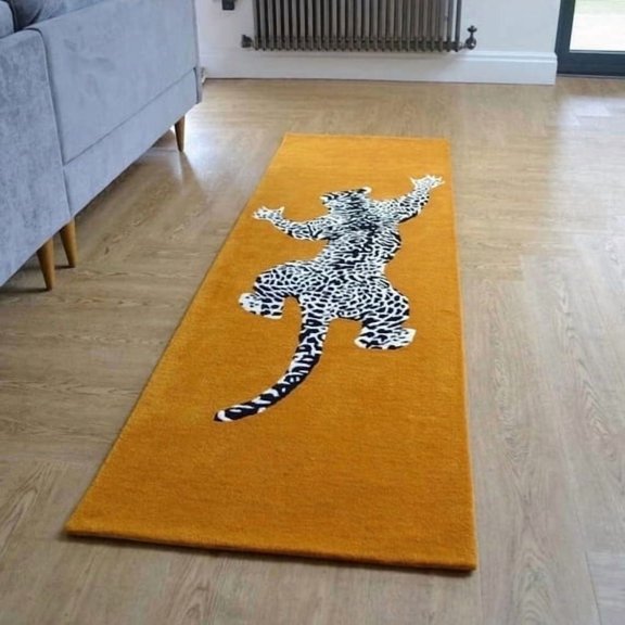 Avyay Rugs Jaguar Animal Print Wool Runner Rug 2’6” x 12’, Handmade Ochre Indoor Carpet for Hallway & Entryway