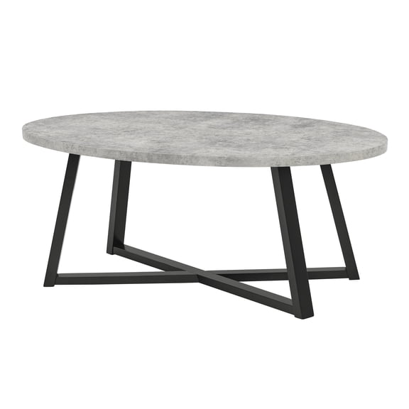 Modern Harmony Wood Oval Coffee Table for Living Room, Faux Concrete Gray, 46 Inch Long Coffee Table with Sturdy Rubberwood Legs