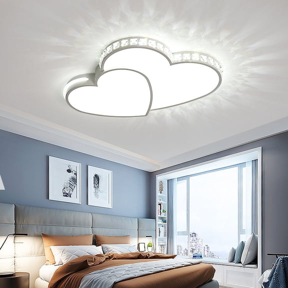 Modern Heart Shape LED Ceiling Light, Crystal Flush Mount Chandelier, for Living Room Bedroom Dining Room (White)