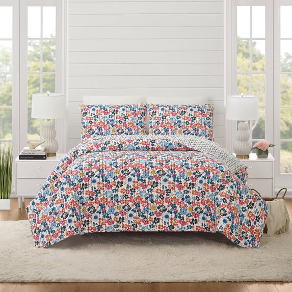 Modern Heirloom Blossom Multi-Color Cotton Quilt Set, Twin/TwinXL, All Ages