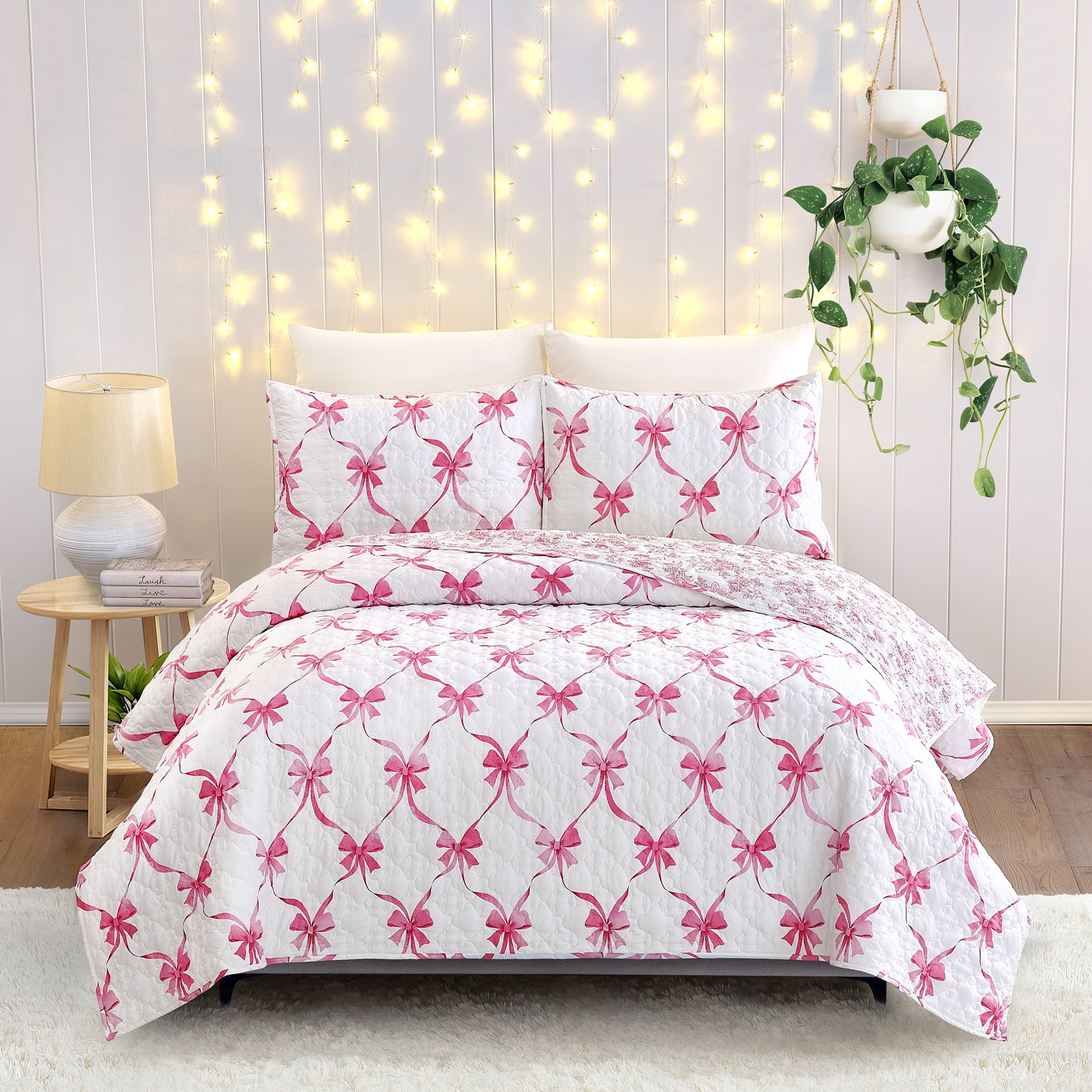 Modern Heirloom Abigail Bow Pink 2-Piece Quilt Set, Twin, All Ages