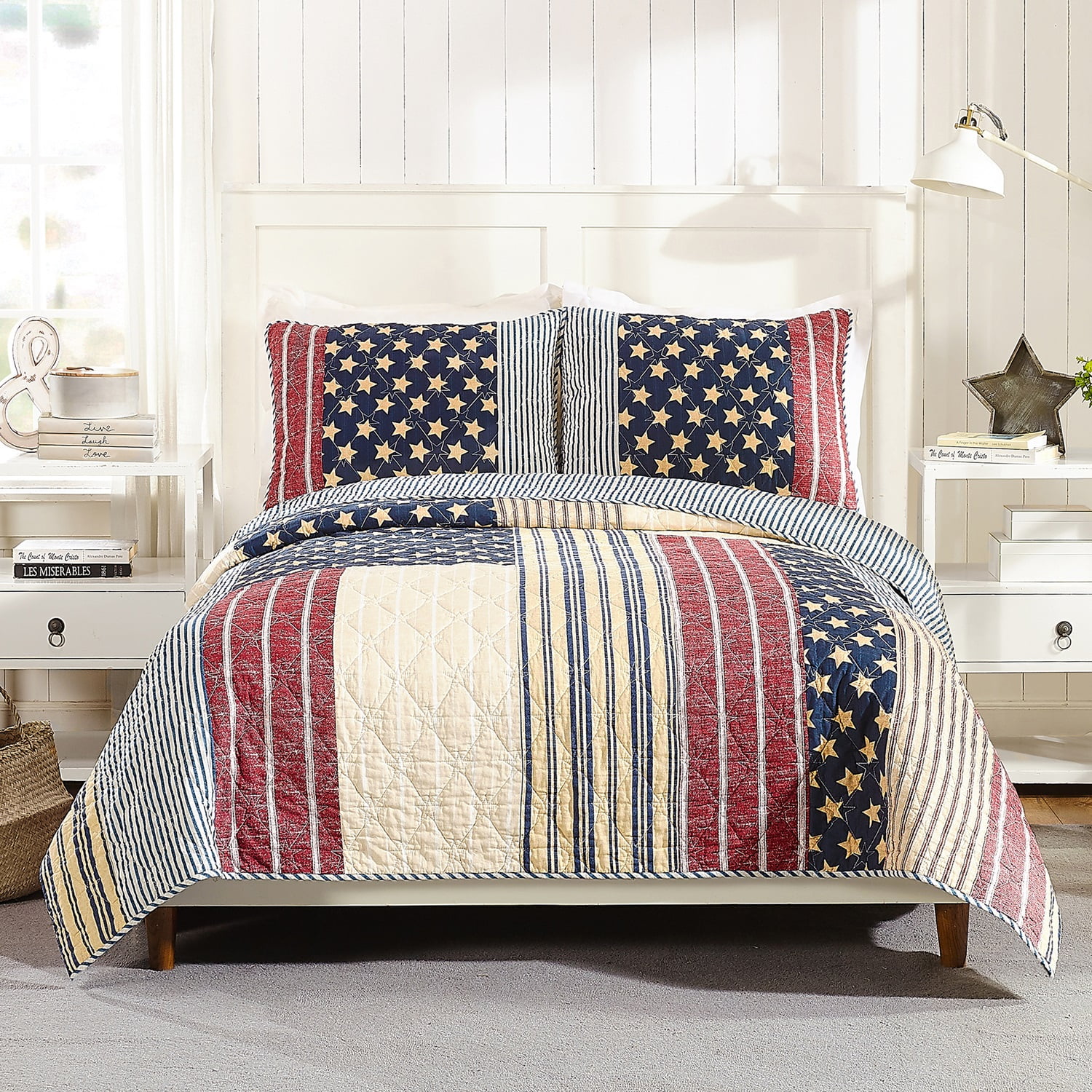 Modern Heirloom Americana 2-Piece Patchwork Cotton Quilt Set, Blue/Red, Twin/Twin XL