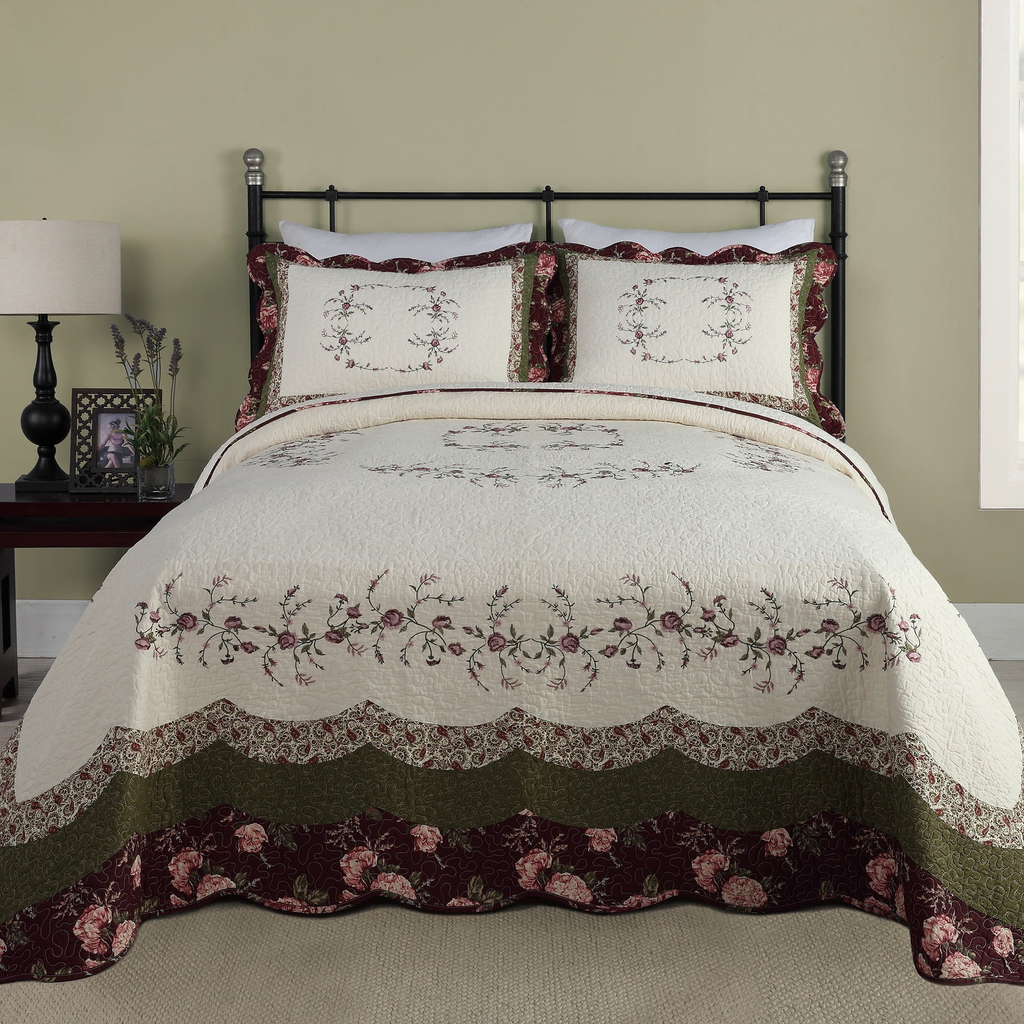 Heirloom Embroidered Floral King Sham in Ivory Cotton