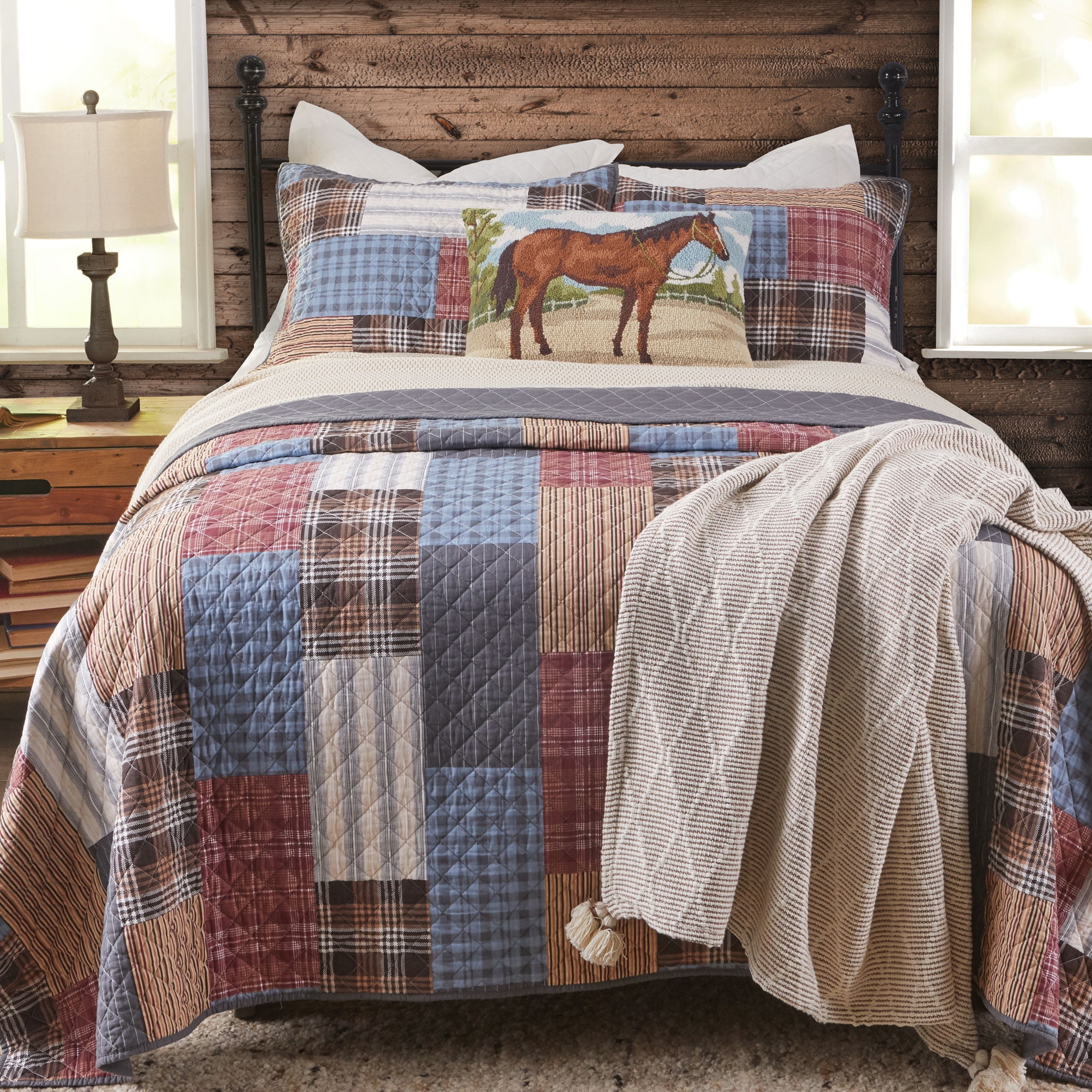 Rustic Patchwork Cotton Full Quilt Set in Gray and Multicolor