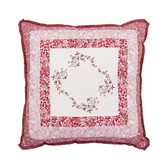 Modern Heirloom Caroline Red Embroidery Decorative Pillow, Square