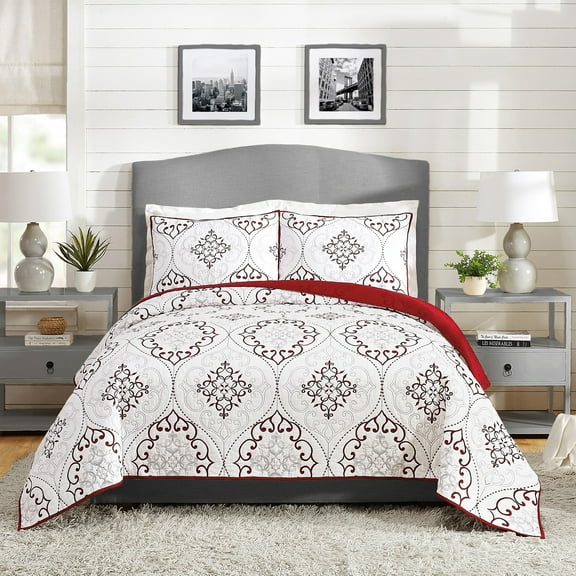 Modern Heirloom Chambers Red 3-Piece Quilt Set, Full/Queen