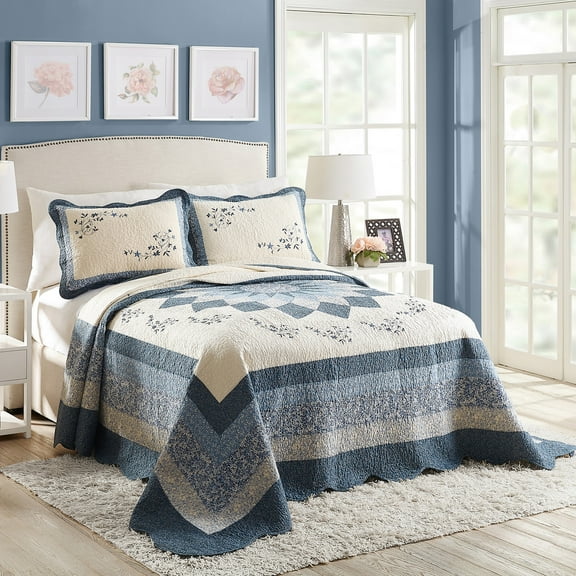 Modern Heirloom Charlotte Bedspread, Blue, Queen, All Ages