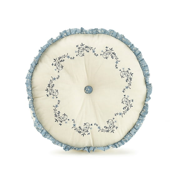 Modern Heirloom Charlotte Embroidered Blue Decorative Pillow, Round