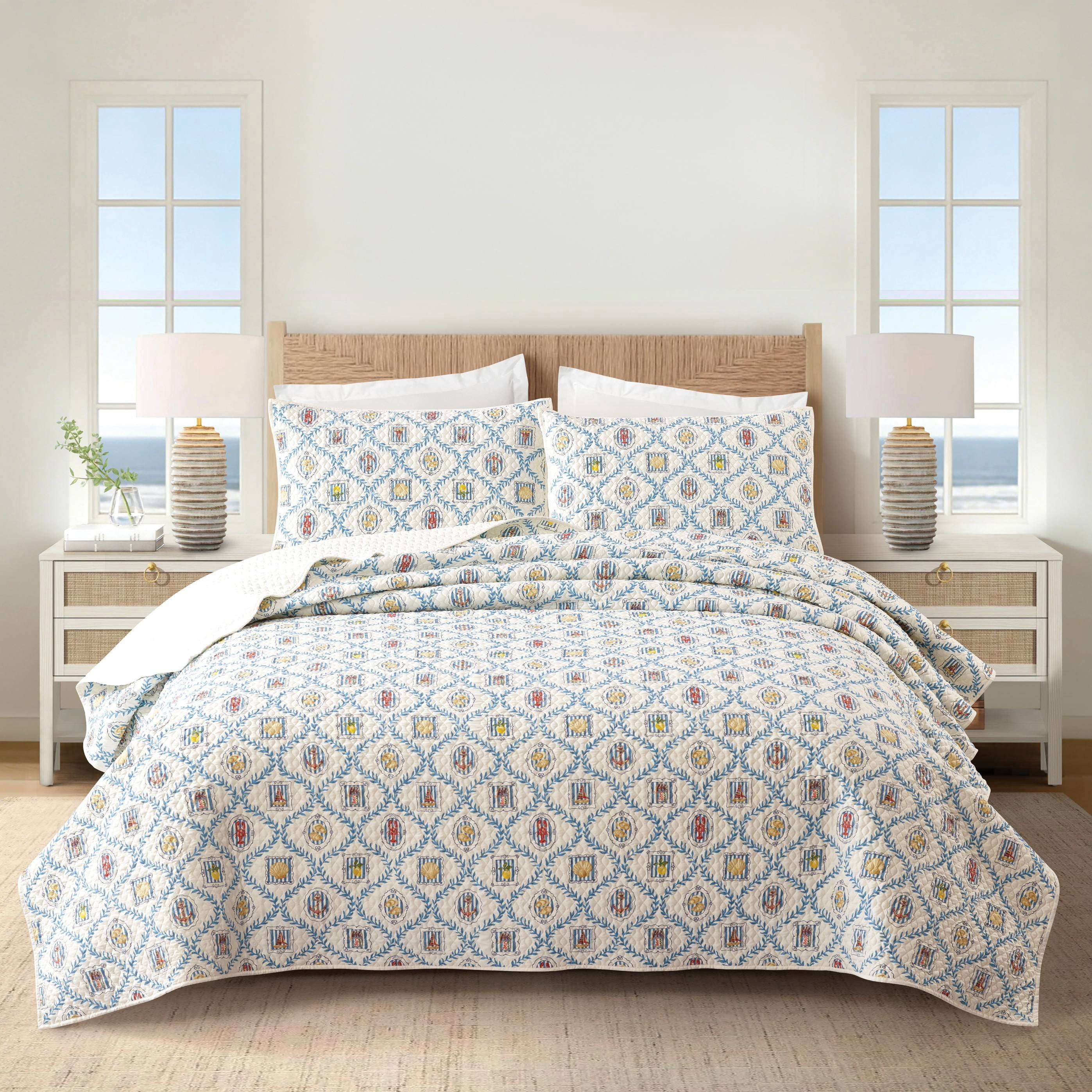Modern Heirloom Coastal Tides Microfiber Lightweight 3-Piece King Quilt Set, Multi