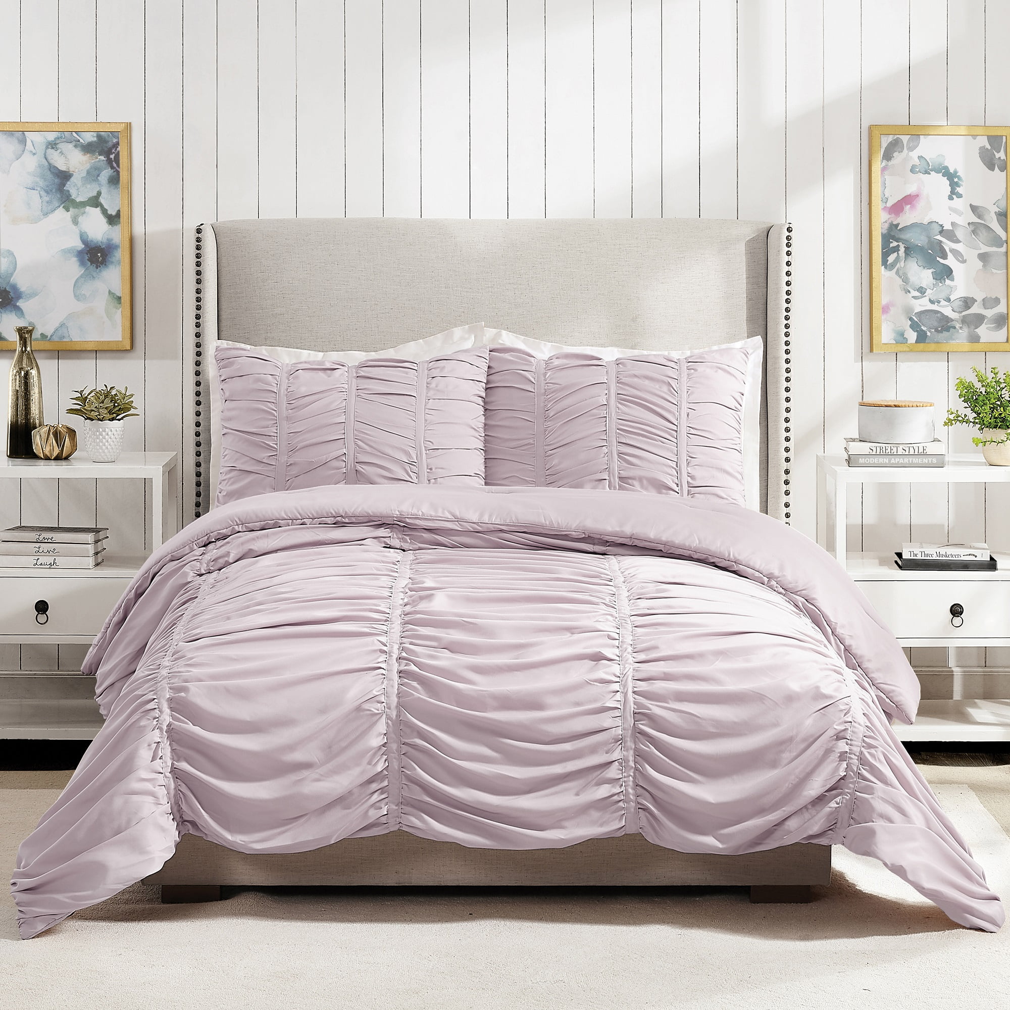 Modern Heirloom Emily Purple 2-Piece Pleated Comforter Set, Twin/Twin XL