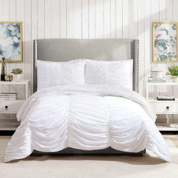 Modern Heirloom Emily White 2-Piece Pleated Comforter Set, Twin/Twin XL