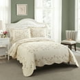 thumbnail image 1 of Modern Heirloom Felisa Cream/Pink Floral Embroidered 3-Piece Quilt Set, King, 1 of 5