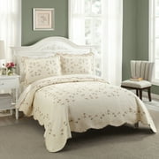 Modern Heirloom Felisa Cream/Pink Floral Embroidered 3-Piece Quilt Set, King