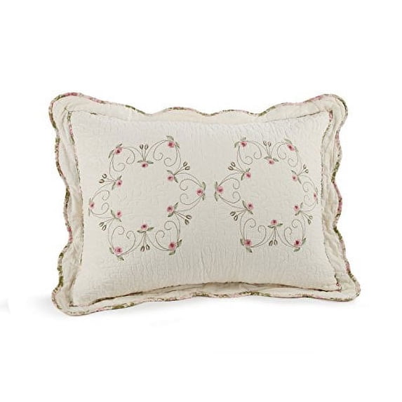 Modern Heirloom Felisa Cream/Pink Floral Embroidered Pillow Sham, Standard, All Ages