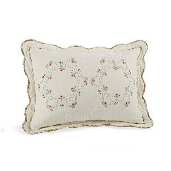 Modern Heirloom Felisa Cream/Pink Floral Embroidered Pillow Sham, Standard, All Ages