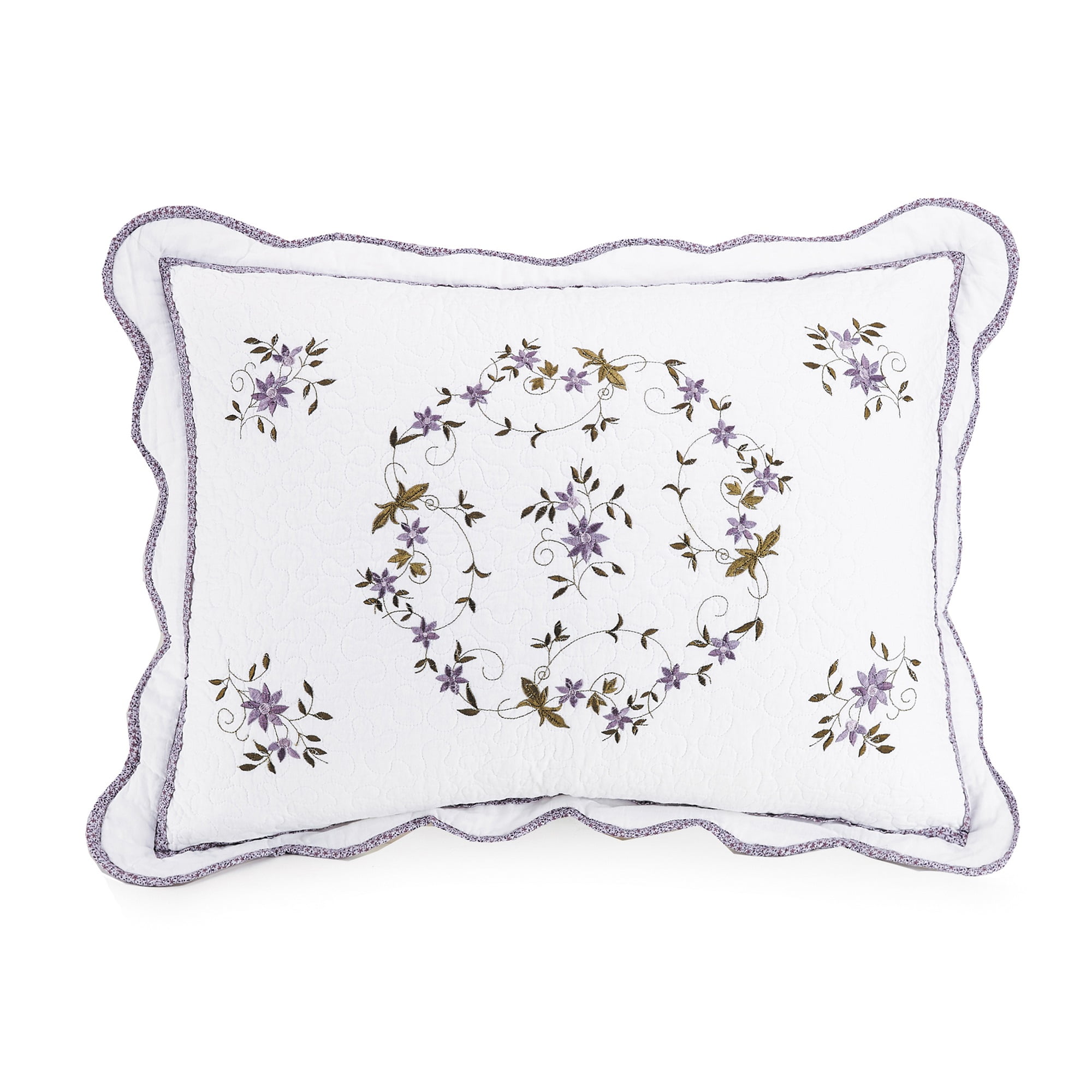 King White and Purple Embroidered Cotton Pillow Sham