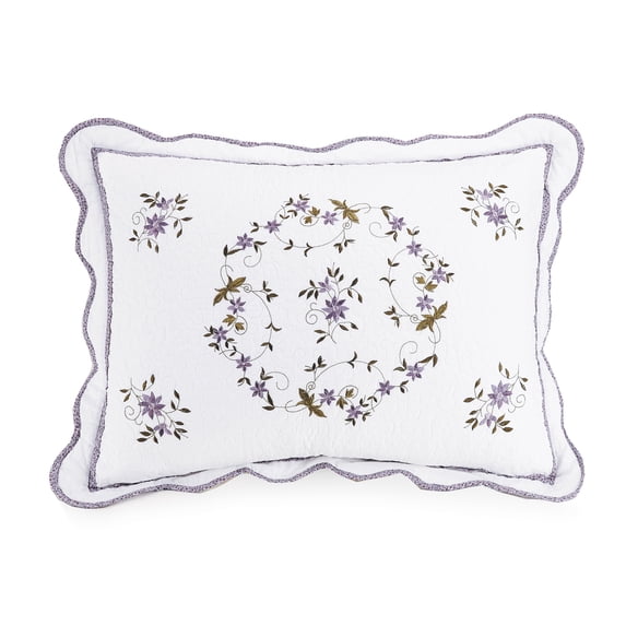 Modern Heirloom Gwen White/Purple Floral Embroidered Pillow Sham, King, All Ages