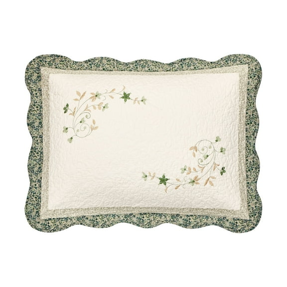 Modern Heirloom Harper Embroidered Pieced Single Pillow Sham, Green, Standard Size