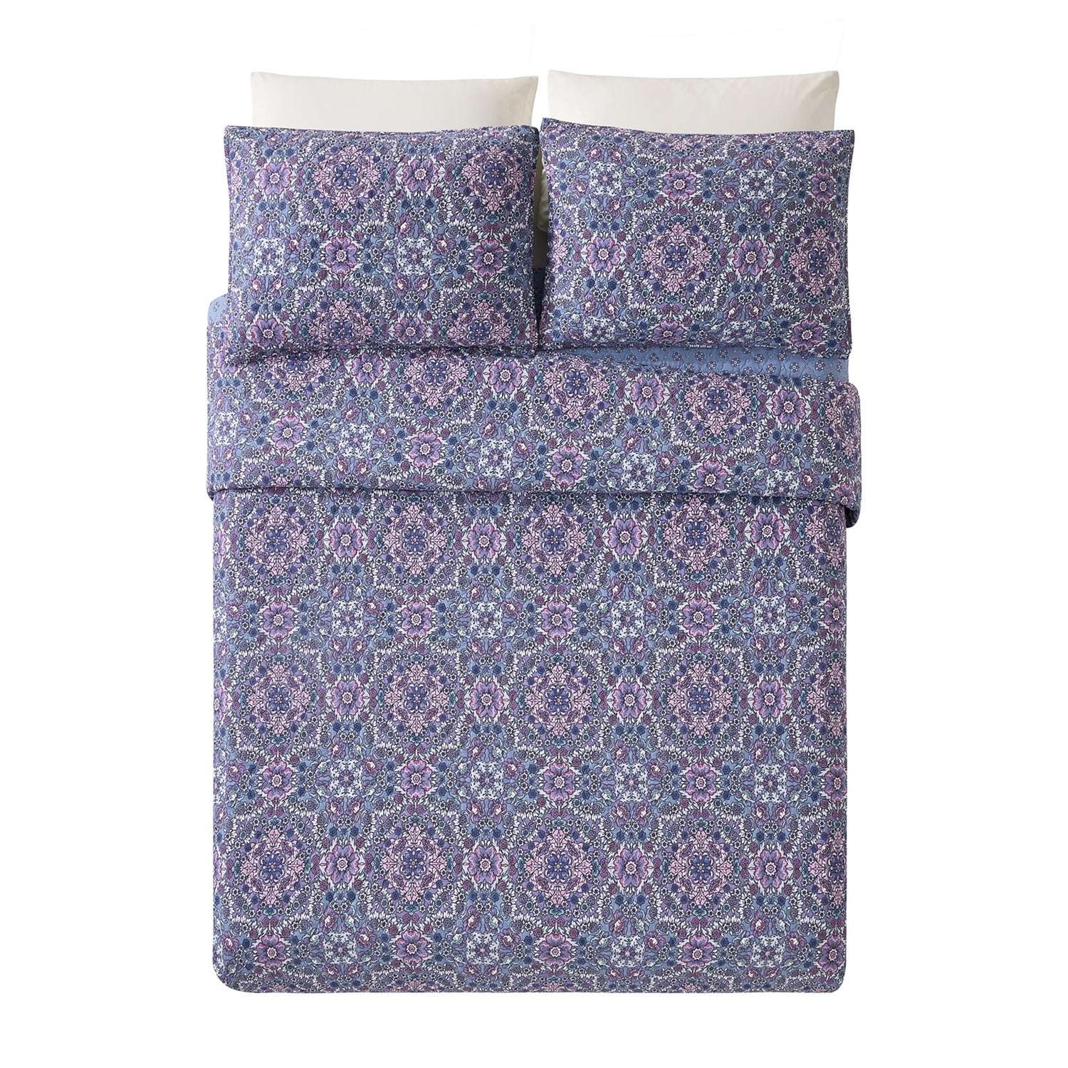 King Size Blue Cotton Reversible Quilt Set