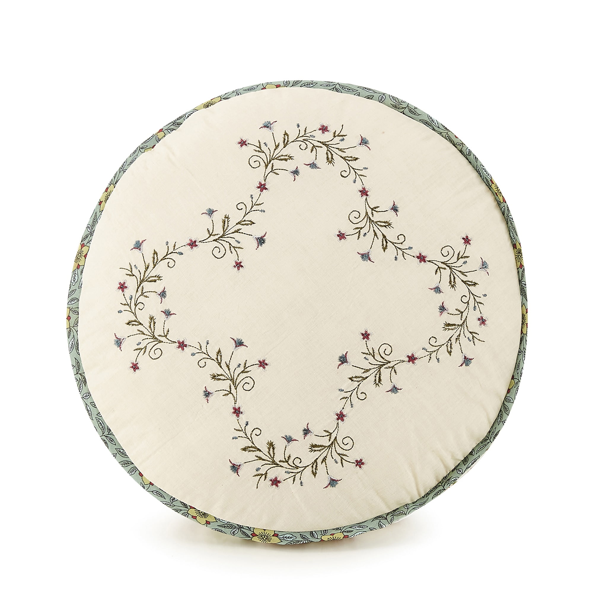 Olivia Round Embroidered Cotton Throw Pillow, 14-inch