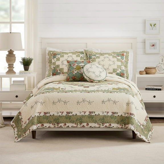 Modern Heirloom Olivia Green 3-Piece Quilt Set, Full/Queen